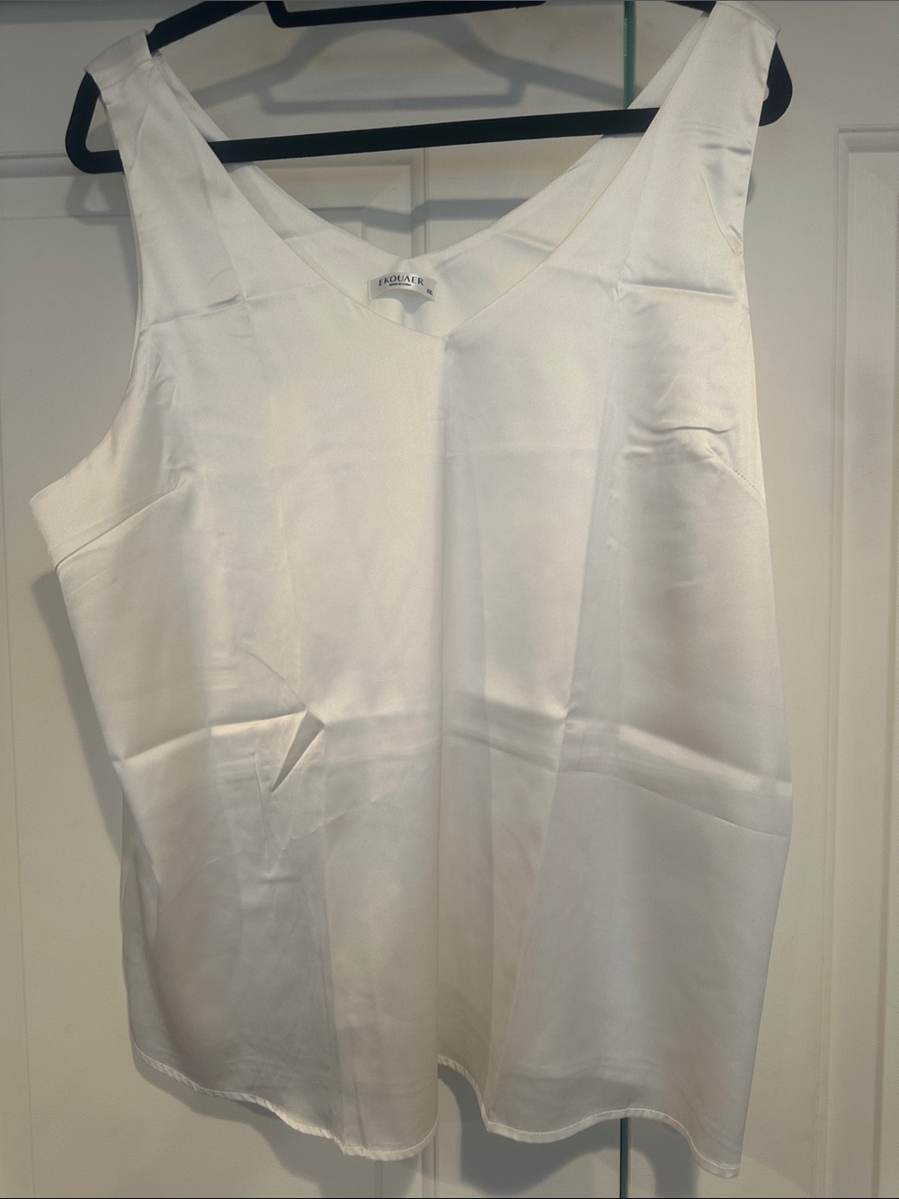 Women's White V-Neck Satin Tank Top by Akris Punto